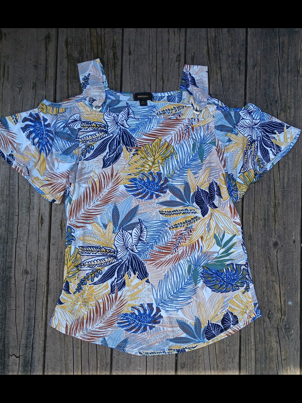 Espresso Blue Multi Tropical Cold-Shoulder Camisole